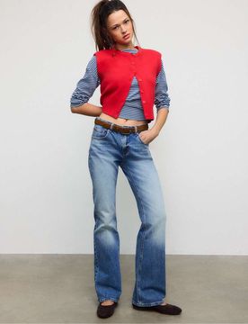 D68 - Jean bootcut avec ceinture - Bleu moyen délavé 40