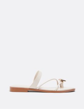 Flache Sandalen in Ecru mit Schmuckstein-Weiß Weiß 36