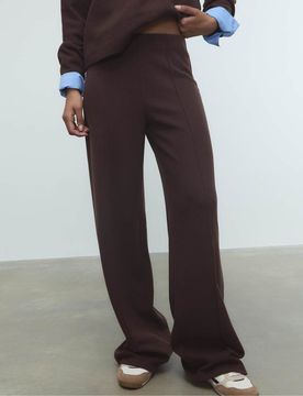 Hose aus Strickstoff in Braun mit Ziernaht-Brown Brown S