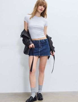 Jupe-short en jean avec ceinture - Bleu moyen délavé 32