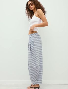 Karierte, fließende Barrel-Hose in Himmelblau Blau L