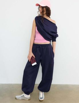 Pantalon de jogging bouffant en tissu duveteux - Bleu foncé-Bleu marine S