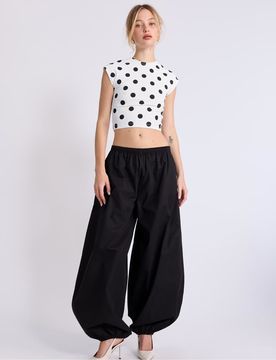T-shirt à pois avec mancherons - Écru-Blanc M