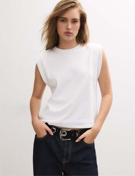 T-shirt basique à épaulettes - Blanc XS