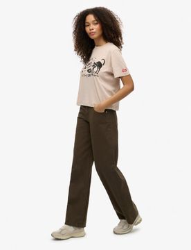 Pantalon baggy à taille mi-haute - Vert kaki foncé W24 L30