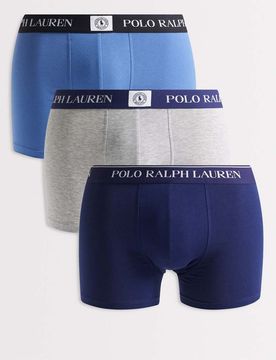 Polo - 3er-Pack Unterhosen aus Baumwolle in Marineblau, Grau und Blau-Bunt Bunt L