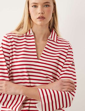 Polo - Gestreifter Strickpullover in Rot Rot L