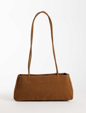 Sac porté épaule minimaliste en imitation daim avec anses longues - Fauve-Marron