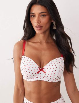 Bügel-Bikinioberteil in Weiß und Rot mit Polka Dots und kontrastierenden Trägern Weiß 36FF