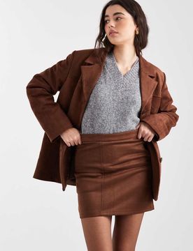 Mini-jupe d'ensemble en imitation daim - Marron moyen-Neutre M