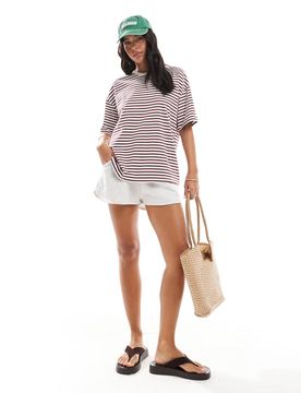 Gestreiftes Oversize-T-Shirt in Burgunderrot Rot XL