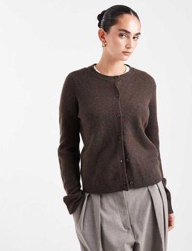 Gilet en maille - Marron chocolat chiné-Brown S