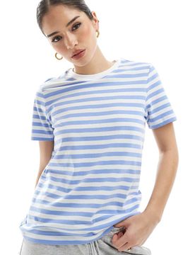Kastiges, gestreiftes, kurzärmliges T-Shirt in Blau und Weiß Blau M