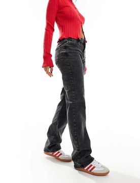 Kelly - Gerade geschnittene Jeans in dunkelgrauer Waschung mit mittelhohem Bund Grau W31 L32