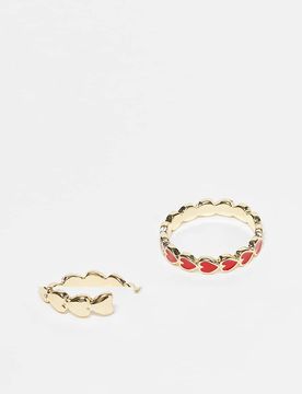 Lot de 2 bagues avec caurs - Doré et rouge One Size