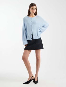 Strickjacke in meliertem Himmelblau Blau S