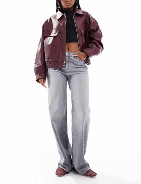 Silke - Weit geschnittene Jeans in Mittelgrau mit mittelhohem Bund Grau W31 L32