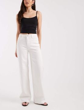 Silke - Weit geschnittene Jeans in Weiß mit mittelhohem Bund Weiß W30 L32