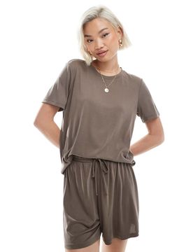 Weiches, leichtes T-Shirt in Morchelbraun, Kombiteil Braun M