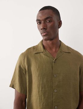PS - Kurzärmliges Leinenhemd in Khaki mit lässigem Schnitt-Grün Grün 54