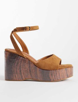 Aluna - Sandalen aus Wildlederimitat in Hellbraun mit Keilabsatz, breite Passform-Brown Brown 38
