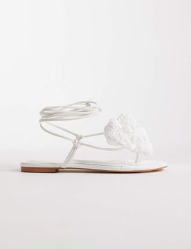 Palmer - Sandales plates nouées sur la jambe avec fleur en maille crochetée - Blanc 42