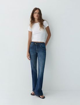 Bootcut-Jeans in Marineblau mit niedrigem Bund Marineblau 34
