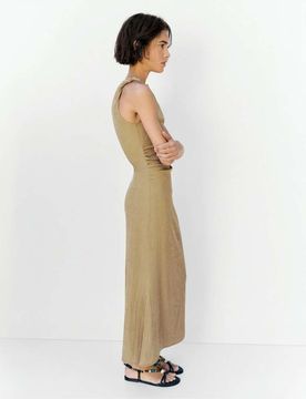 Gerafftes Midikleid in Khaki mit Knotendetail-Grün Grün XL