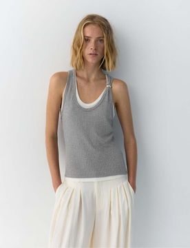 Doppellagiges Tanktop in Grau meliert Grau XS