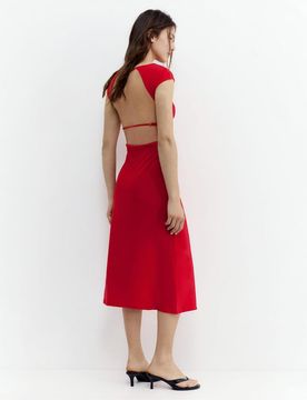 Kurzärmliges Midikleid in Erdbeerrot-Rosa Rosa XL