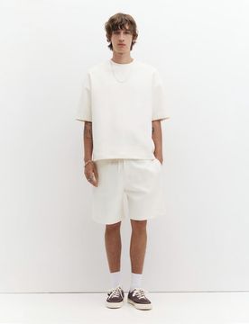 Kurzärmliges, schweres T-Shirt aus Interlock-Stoff in Wollweiß Weiß XS