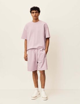 Kurzärmliges T-Shirt aus schwerem Material in Rosa mit Logo Rosa XS
