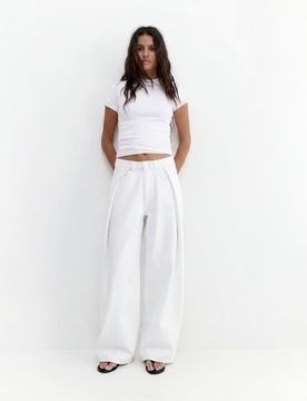 Pull & Bear - Jean baggy coupe ballon à pinces - Blanc 12