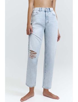 Mom-Jeans in Himmelblau mit Zierrissen Blau 12