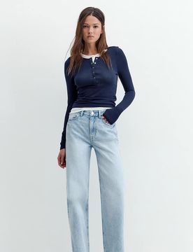Petite - Jeans mit geradem Schnitt in Hellblau Blau 32