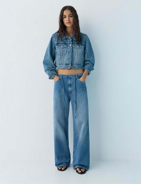 Weite Jeans in Mittelblau mit Tunnelzug Blau 4