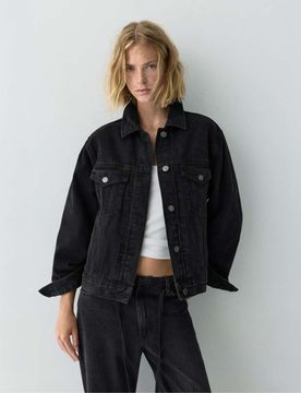 Trucker-Jeansjacke in Schwarz Schwarz XS