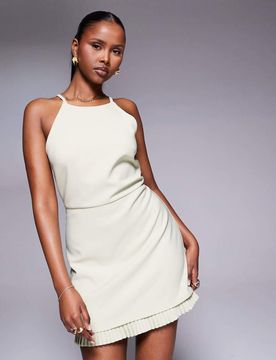 London - Robe courte ajustée à plis - Vert sauge 42