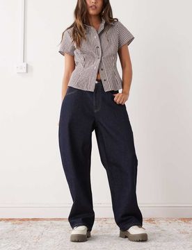 Barrel Leg Denim-Jeans in Indigoblau Blau W24