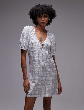 Desi - Robe courte à carreaux écossais - Bleu 36