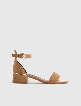 Sandales en suédine à petit talon carré - Fauve-Brown 39