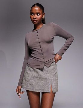 Schlichter Skort in Dunkelbraun mit Gürtel und Schlitz-Brown Brown 40