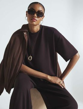 T-shirt coupe carrée à manches courtes de qualité supérieure - Marron foncé-Brown S
