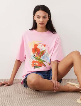 Ripcurl x Farm - Rio - T-shirt oversize à imprimé graphique - Rose clair M