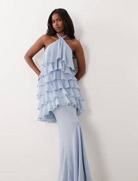 Primrose - Jupe longue d'ensemble drapée en mousseline transparente - Bleu poudré XL