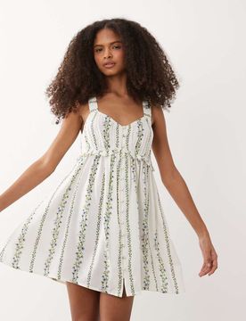 Minikleid in Weiß mit Blumenmuster Weiß S