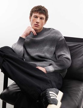 Gestreifter Pullover aus Baumwolle mit Spacedye-Design in Schwarz und Weiß Schwarz S