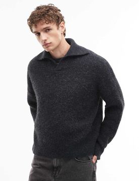 Kastiger Polo-Strickpullover in Marineblau Marineblau XS
