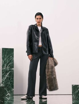 Pantalon large à plis - Gris foncé chiné 36
