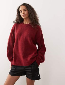 Pull en laine mélangée - Bordeaux chiné-Rouge M